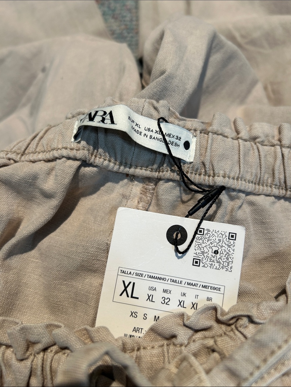 Zara Light Beige Elastic-Waist Wide Leg Pants - Picture 4 of 10